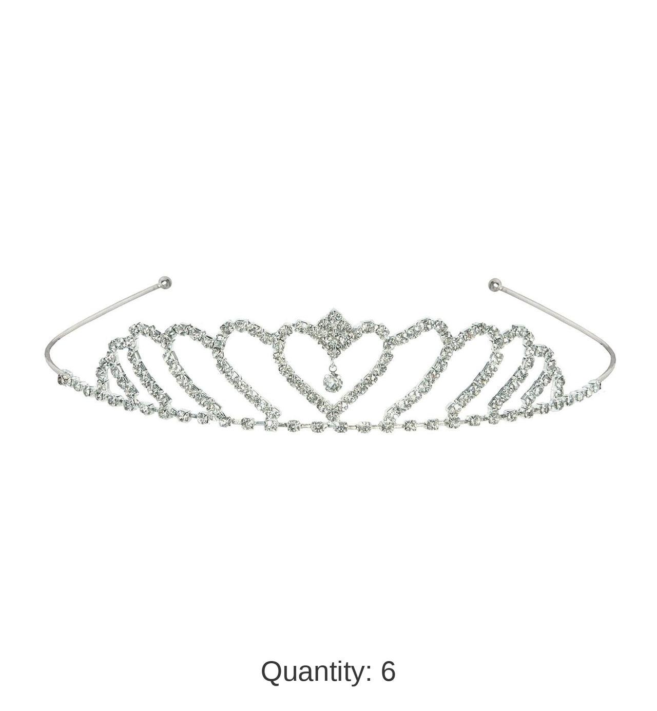 6 Pack Bulk Princess Heart Rhinestone Tiara