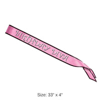 6 Pack Bulk Birthday Party Diva Satin Sash