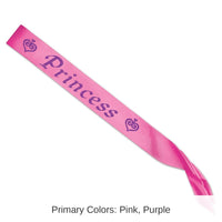 6 Pack Bulk Glittered Princess Satin Sash