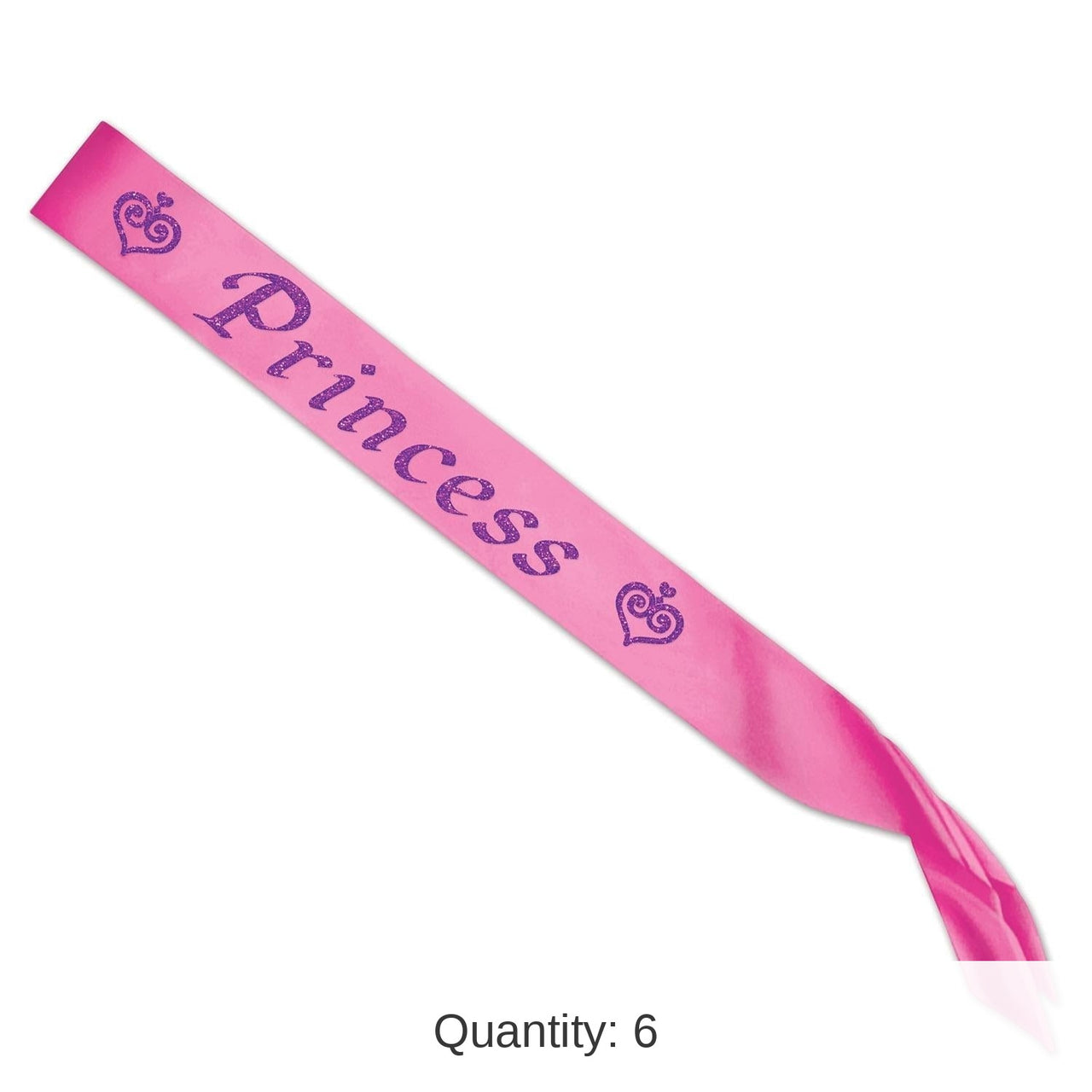 6 Pack Bulk Glittered Princess Satin Sash