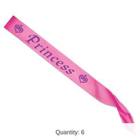 6 Pack Bulk Glittered Princess Satin Sash