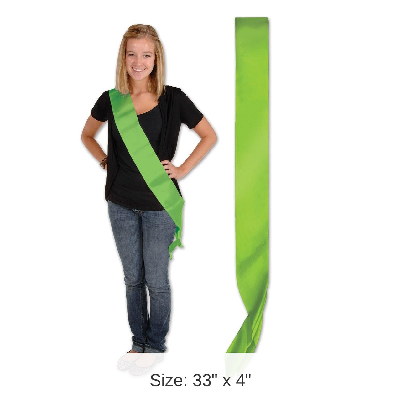 6 Pack Bulk Satin Sash - lime green