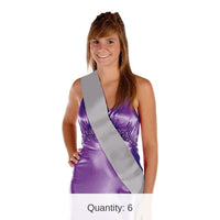 6 Pack Bulk Satin Sash - silver