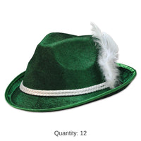 12 Pack Bulk Oktoberfest Forest Green Vel-Felt Alpine Hat