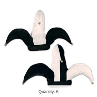 6 Pack Bulk Plush Black/White Jester Hats