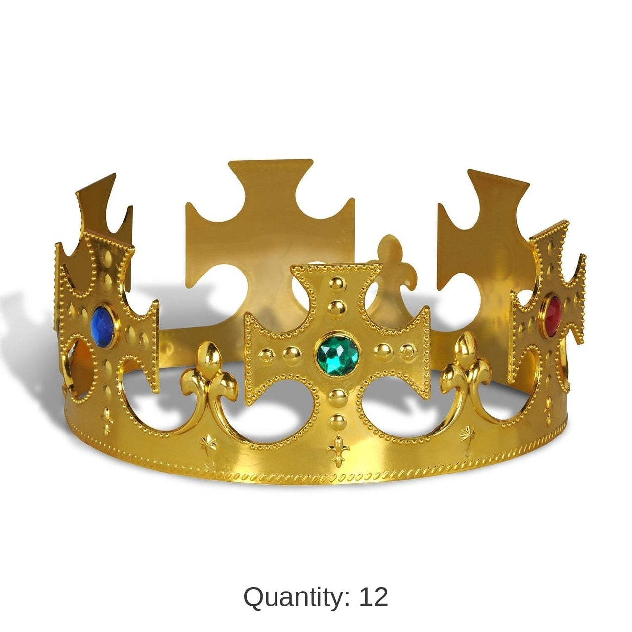 12 Pack Bulk Plastic Jeweled King's Gold Crown