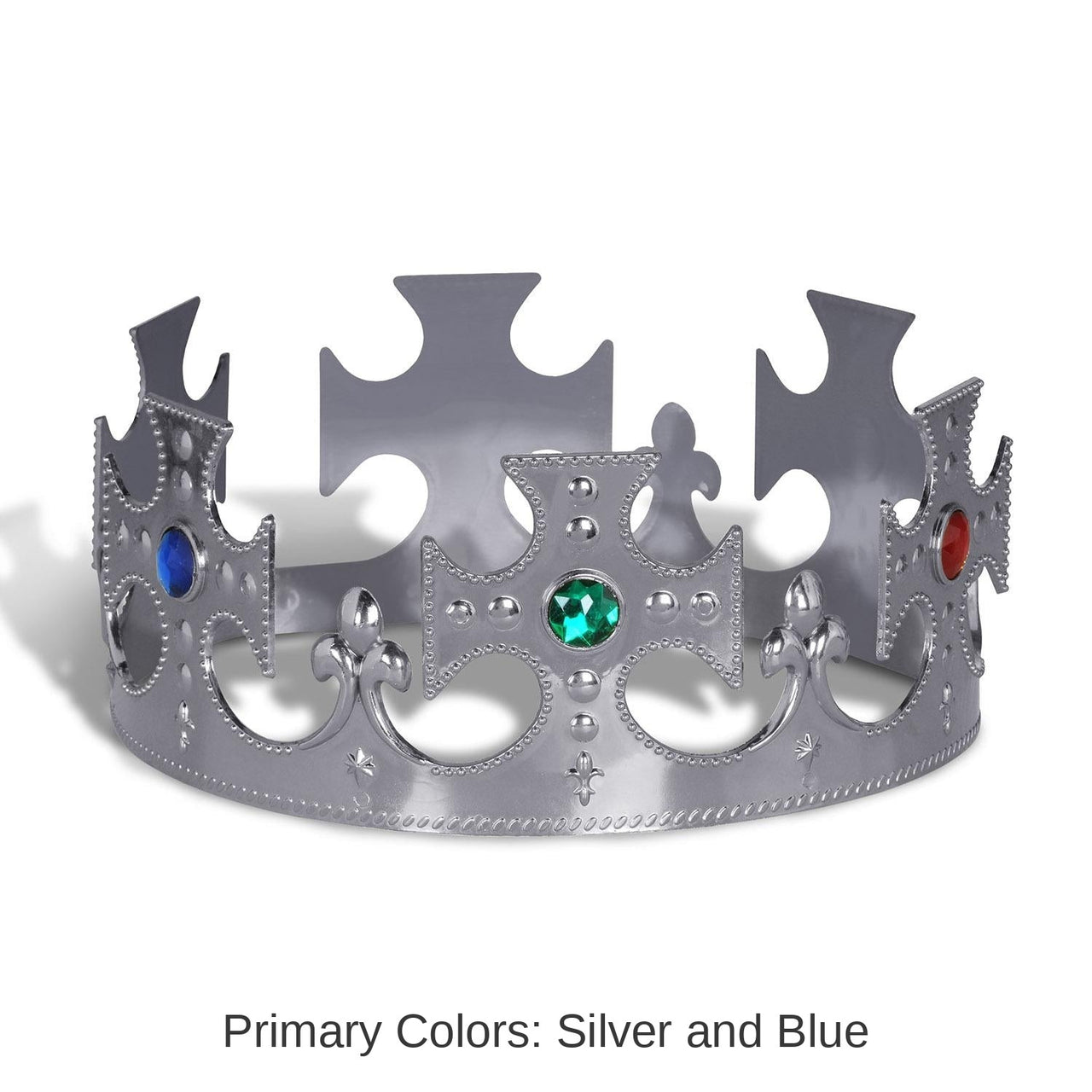 12 Pack Bulk Silver Plastic Jeweled King's Crown