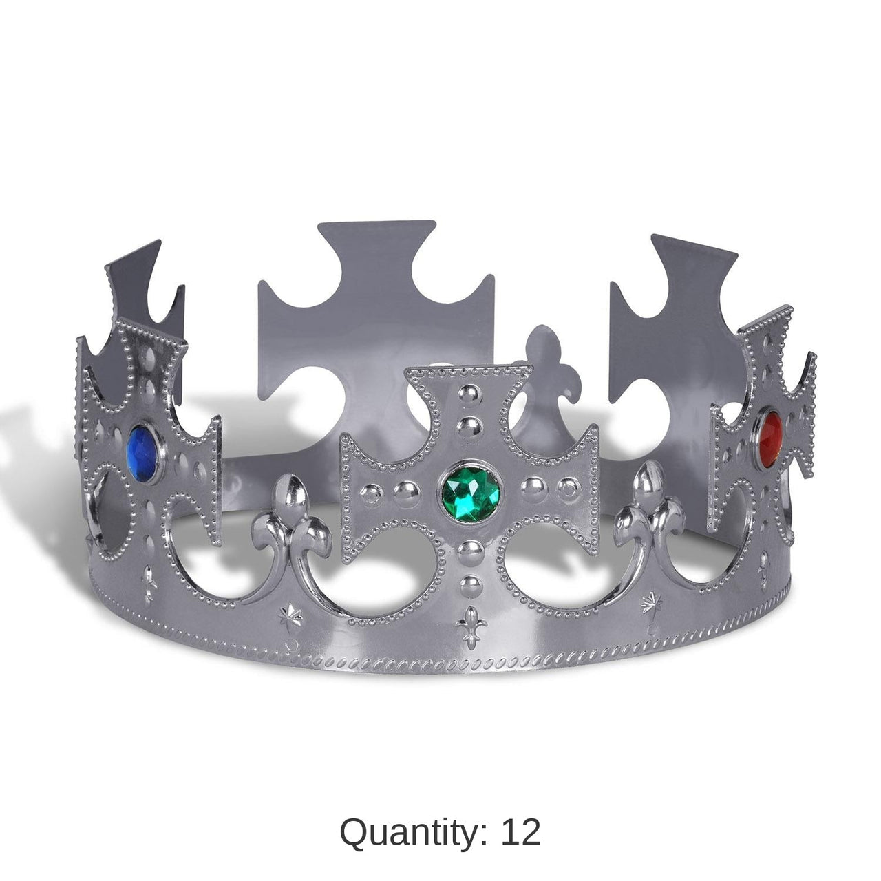 12 Pack Bulk Silver Plastic Jeweled King's Crown