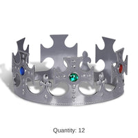 12 Pack Bulk Silver Plastic Jeweled King's Crown