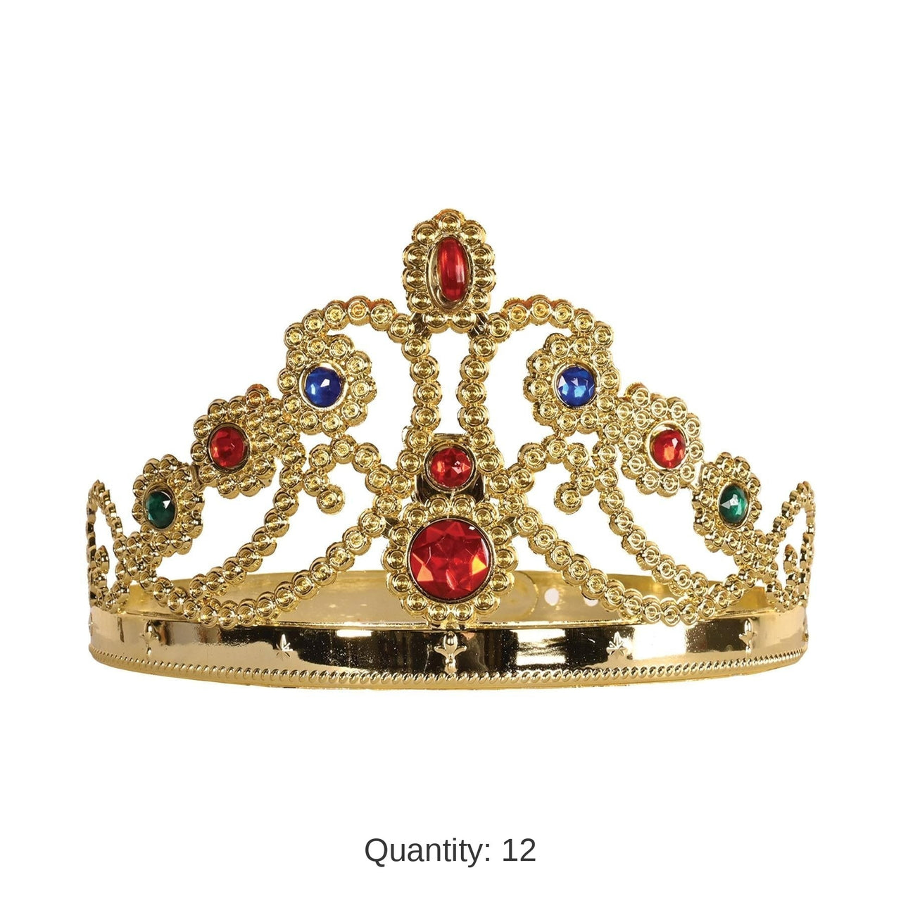 12 Pack Bulk Plastic Jeweled Queen's Tiara - Gold
