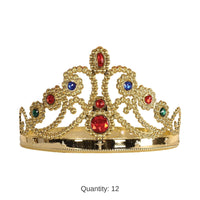 12 Pack Bulk Plastic Jeweled Queen's Tiara - Gold