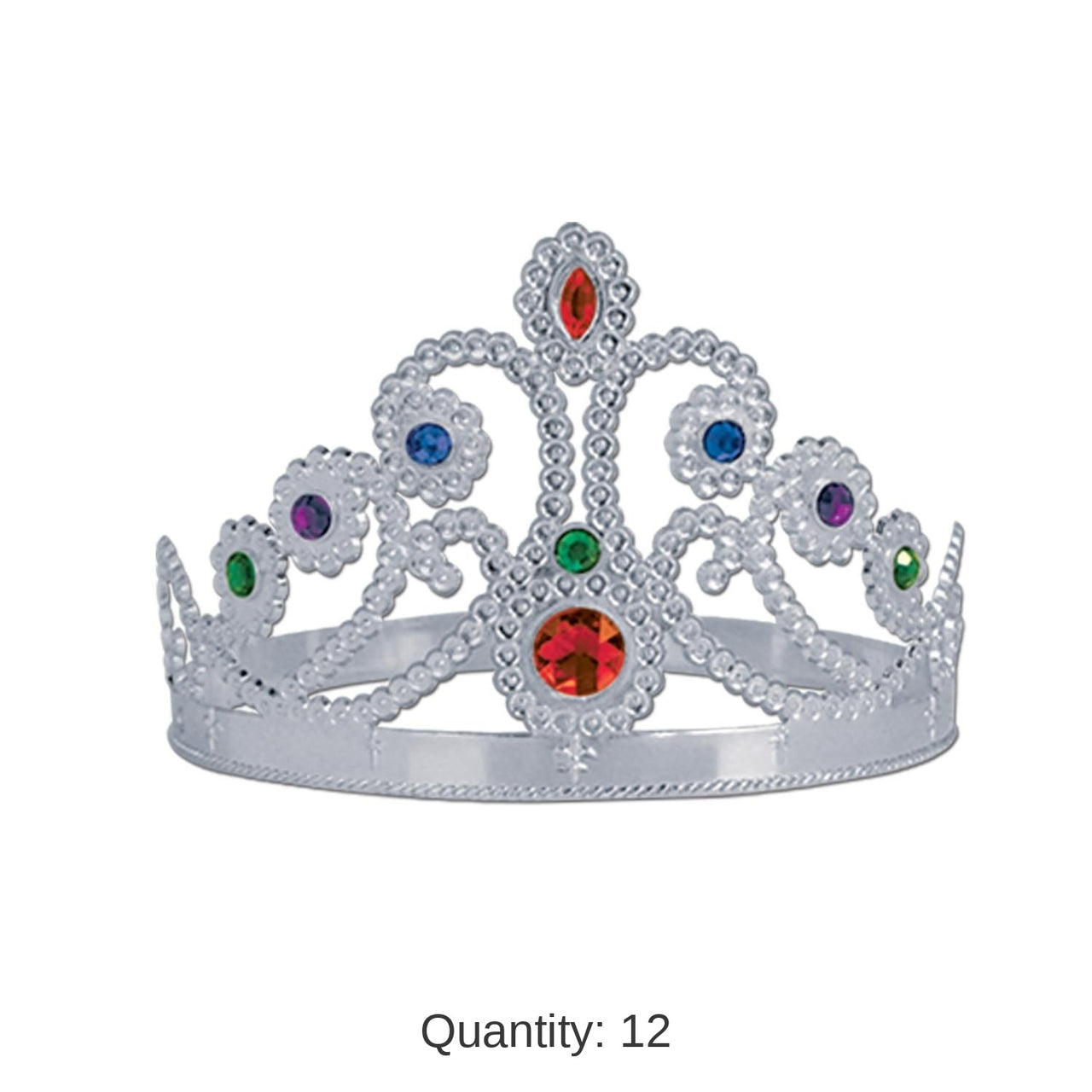 12 Pack Bulk Plastic Jeweled Queen's Tiara - Silver