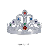 12 Pack Bulk Plastic Jeweled Queen's Tiara - Silver