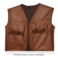 4 Pack Bulk Faux Brown Leather Cowboy Vest with Fringe