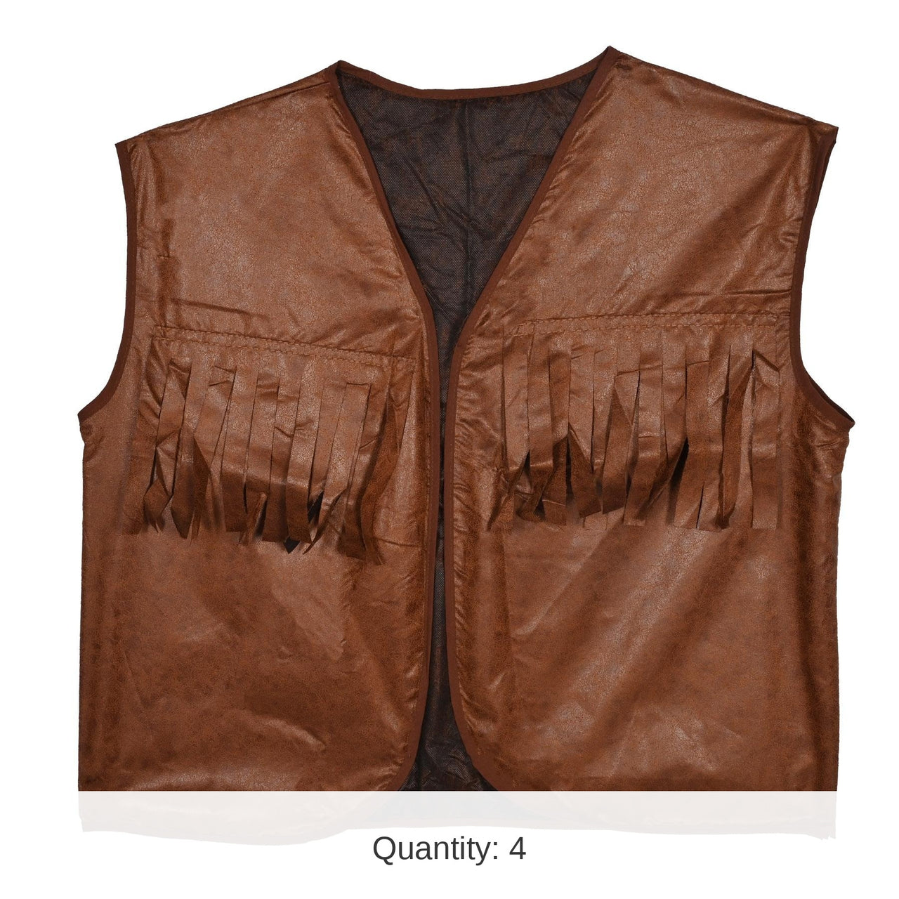 4 Pack Bulk Faux Brown Leather Cowboy Vest with Fringe