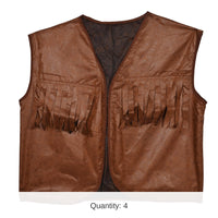 4 Pack Bulk Faux Brown Leather Cowboy Vest with Fringe