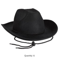 6 Pack Bulk Black Felt Cowboy Hat