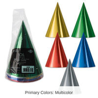96 Pack Bulk Packaged Foil Cone Hats