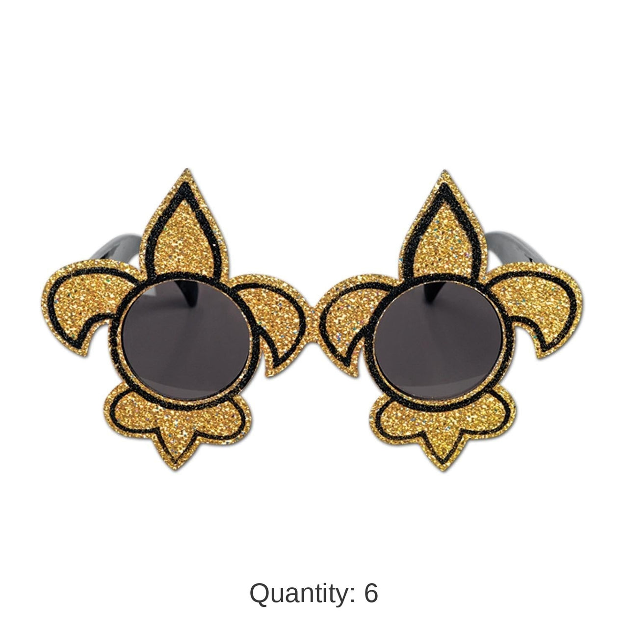 6 Pack Bulk Mardi Gras Glittered Fleur De Lis Fanci-Frame Glasses- Gold