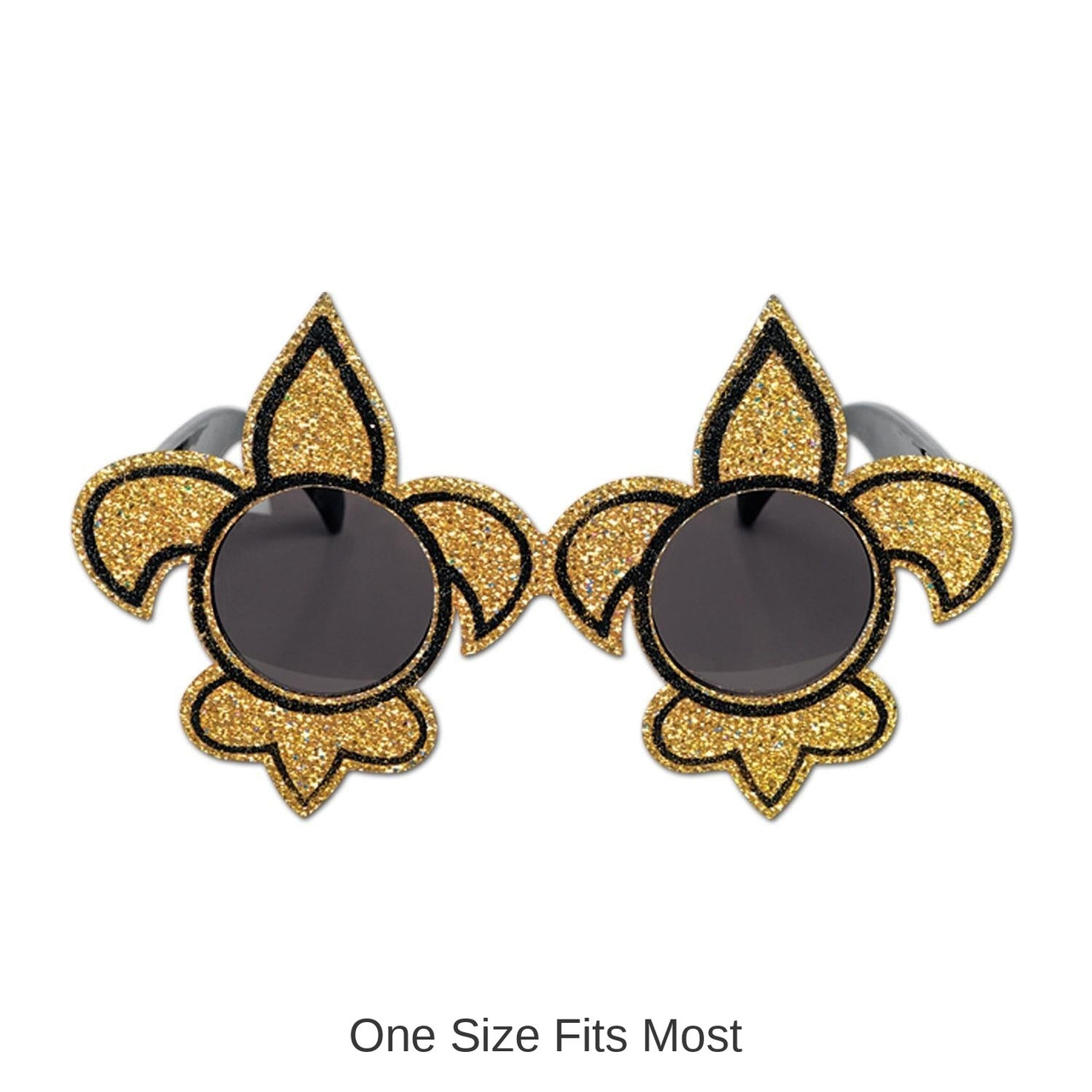 6 Pack Bulk Mardi Gras Glittered Fleur De Lis Fanci-Frame Glasses- Gold