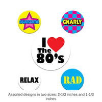 60 Pack Bulk 80's Party Buttons