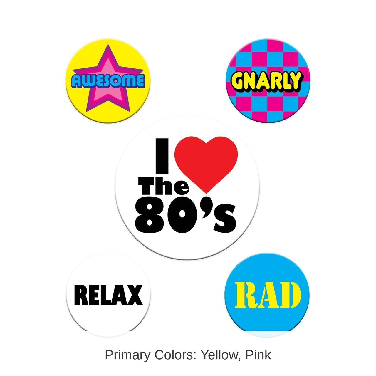 60 Pack Bulk 80's Party Buttons