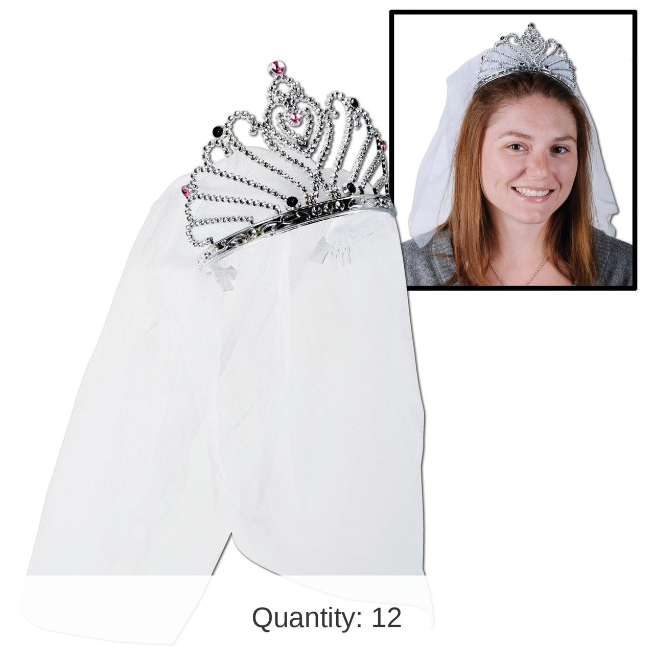 12 Pack Bulk Bachelorette Party Plastic Bride To Be Tiara with Veil