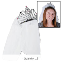12 Pack Bulk Bachelorette Party Plastic Bride To Be Tiara with Veil
