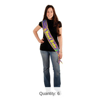 6 Pack Bulk Mardi Gras Bead Babe Satin Sash
