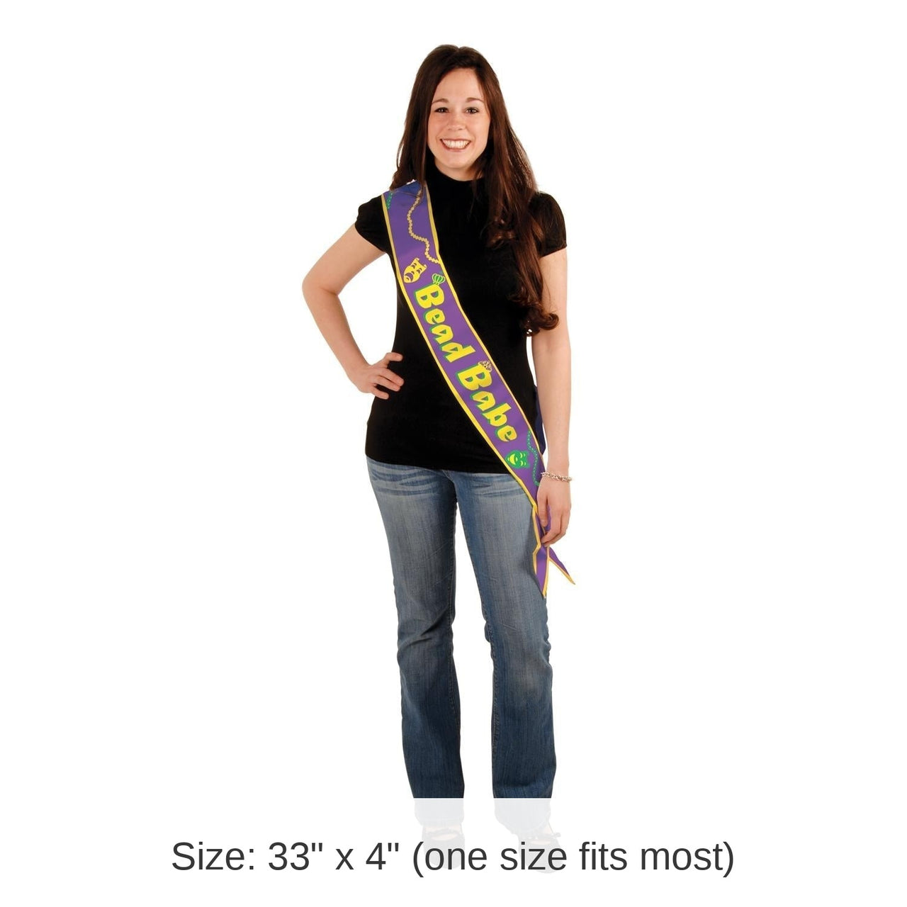 6 Pack Bulk Mardi Gras Bead Babe Satin Sash
