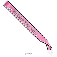 6 Pack Bulk Birthday Party Princess Satin Sash