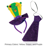 12 Pack Bulk Mardi Gras Headband/Necktie Set