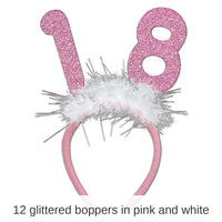 12 Pack Bulk 18th Birthday Party Glittered Boppers with Marabou