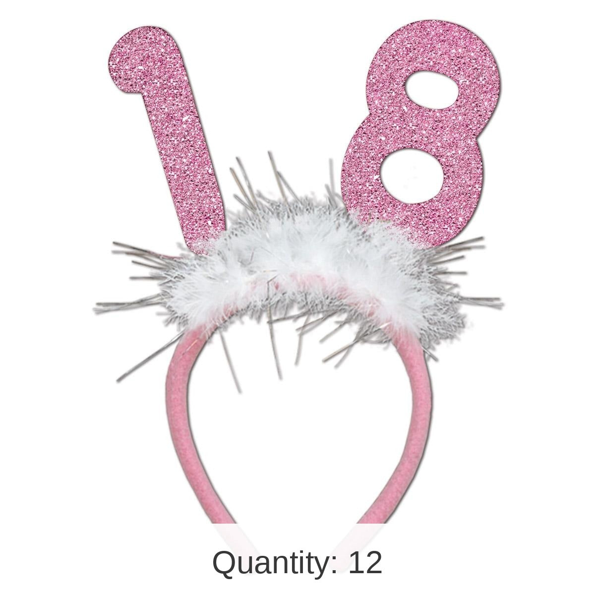 12 Pack Bulk 18th Birthday Party Glittered Boppers with Marabou