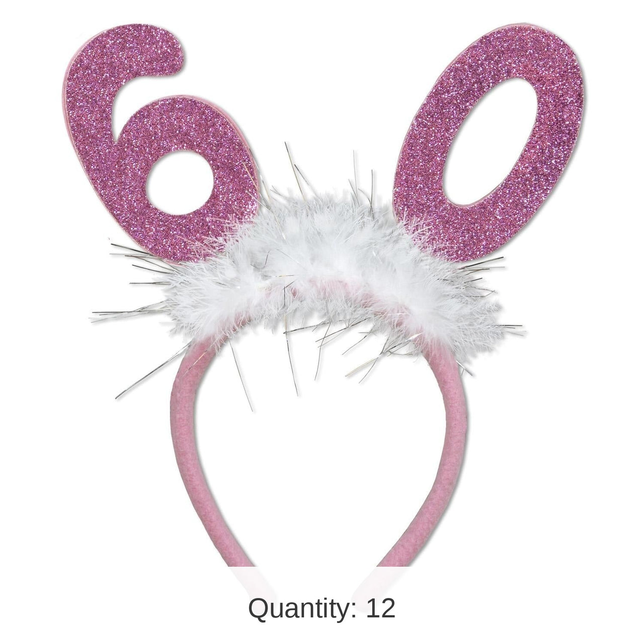 12 Pack Bulk 60th Birthday Party Glittered Boppers with Marabou