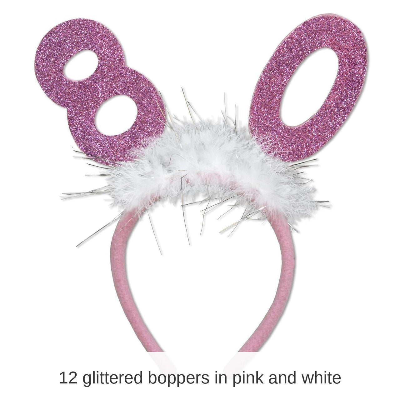 12 Pack Bulk 80th Birthday Party Glittered Boppers with Marabou