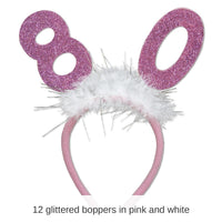 12 Pack Bulk 80th Birthday Party Glittered Boppers with Marabou
