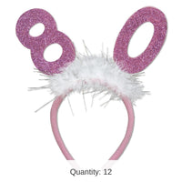 12 Pack Bulk 80th Birthday Party Glittered Boppers with Marabou