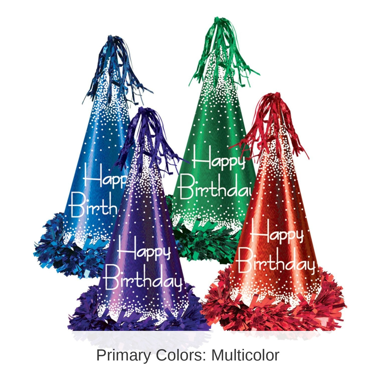 12 Pack Bulk Fringed Foil Happy Birthday Party Hats asst colors
