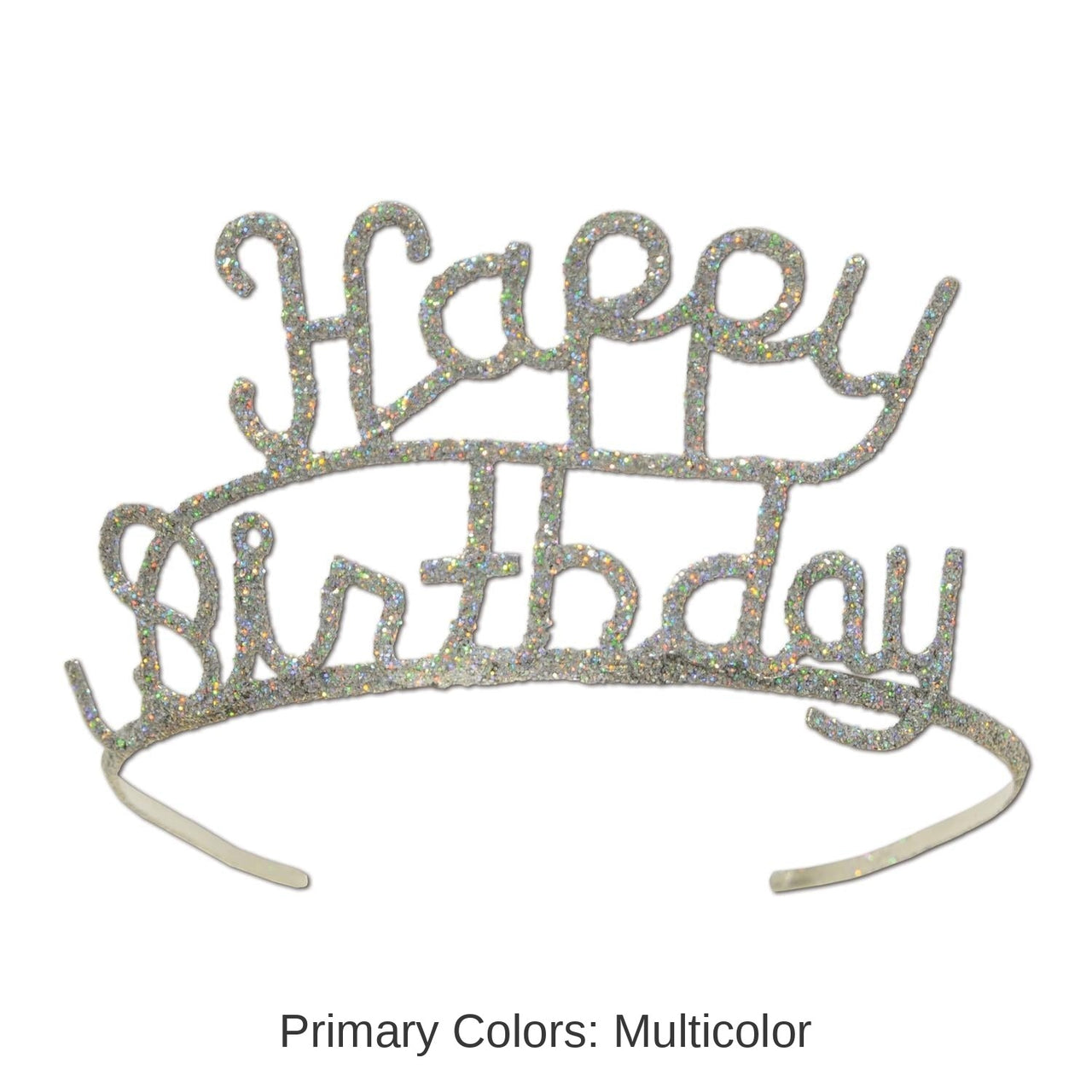 6 Pack Bulk Glittered Metal Happy Birthday Party Tiara