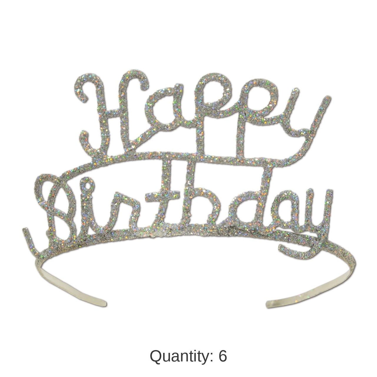 6 Pack Bulk Glittered Metal Happy Birthday Party Tiara