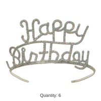 6 Pack Bulk Glittered Metal Happy Birthday Party Tiara