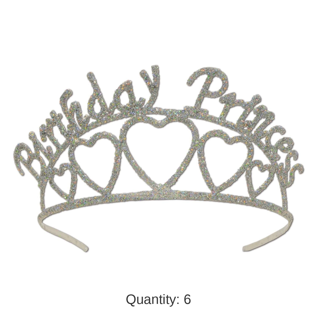 6 Pack Bulk Glittered Metal Birthday Princess Tiara