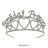 6 Pack Bulk Glittered Metal Birthday Princess Tiara
