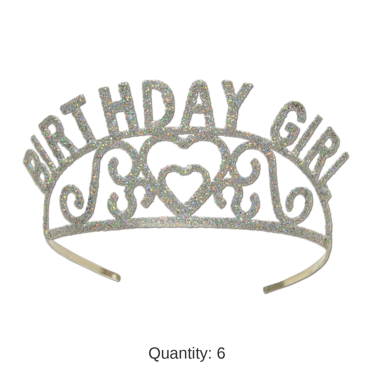 6 Pack Bulk Glittered Metal Birthday Girl Tiara