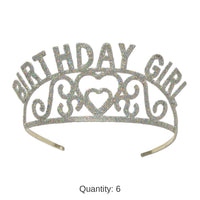 6 Pack Bulk Glittered Metal Birthday Girl Tiara