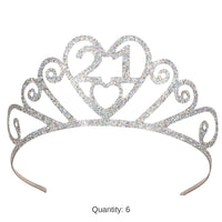 6 Pack Bulk Glittered Metal 21st Birthday Party Tiara