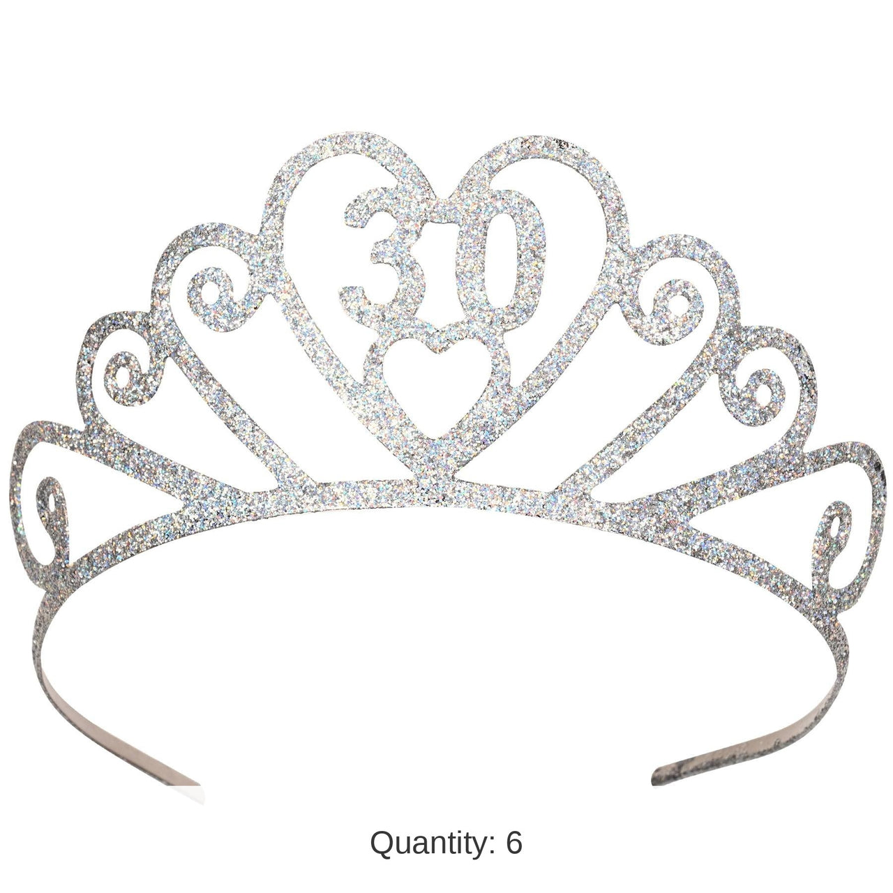 6 Pack Bulk Glittered Metal 30th Birthday Party Tiara