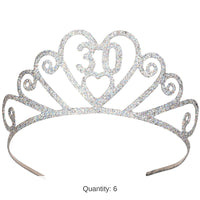 6 Pack Bulk Glittered Metal 30th Birthday Party Tiara