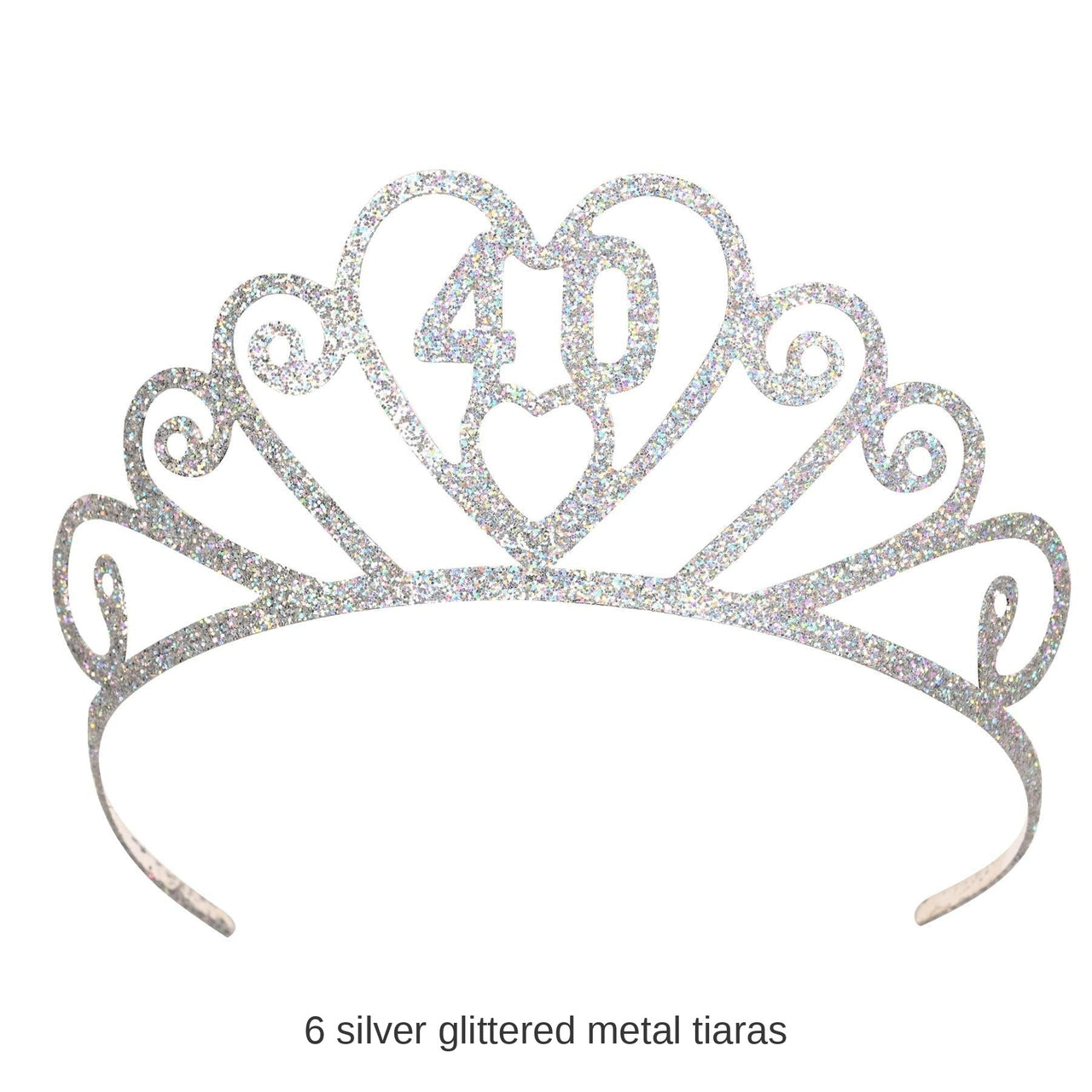 6 Pack Bulk Glittered Metal 40th Birthday Party Tiara
